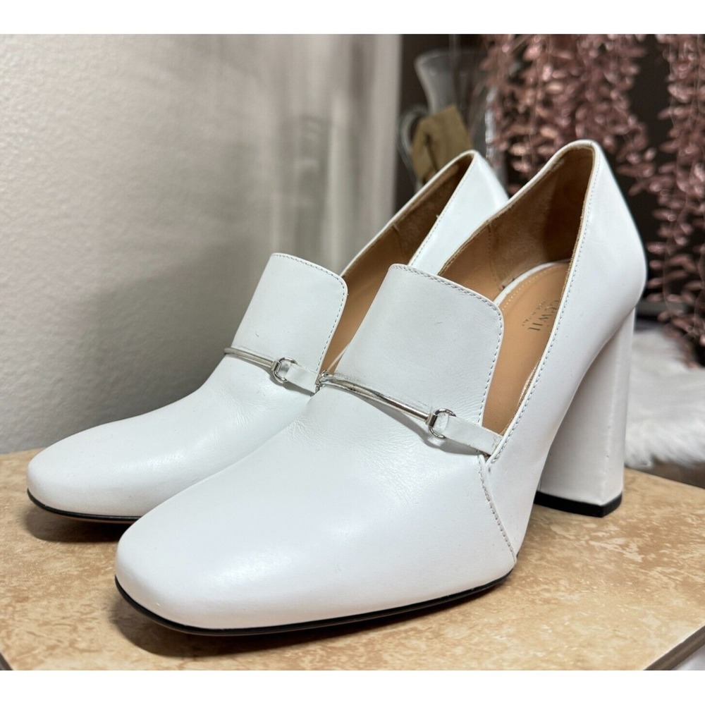 Lewit Pumps Womens 39 US 8.5 Amara Metal Bar Block Heel Genuine Leather Italy